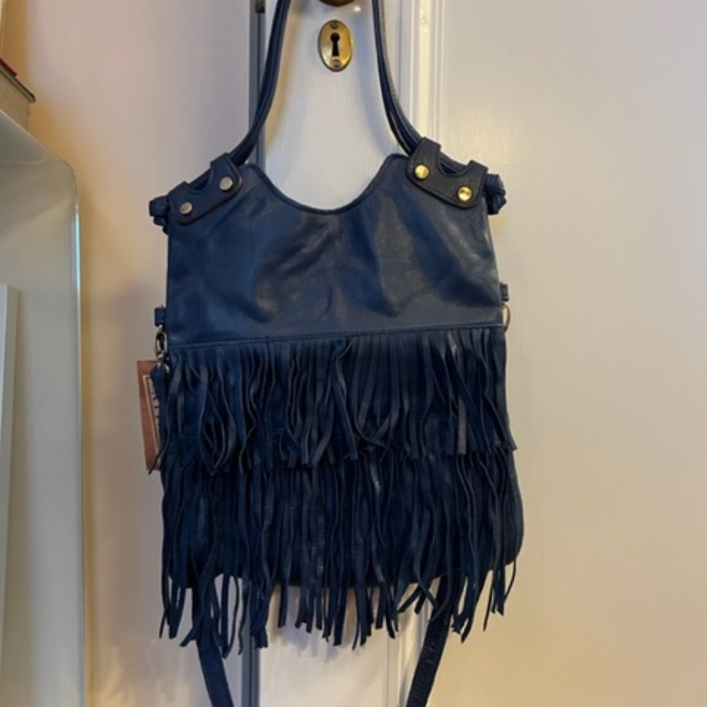Blue, Italian Leather, Crossbody Vintage Bag